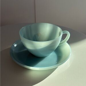 Vintage Fire-King Delphite Turquoise Blue Teacup & Saucer Set